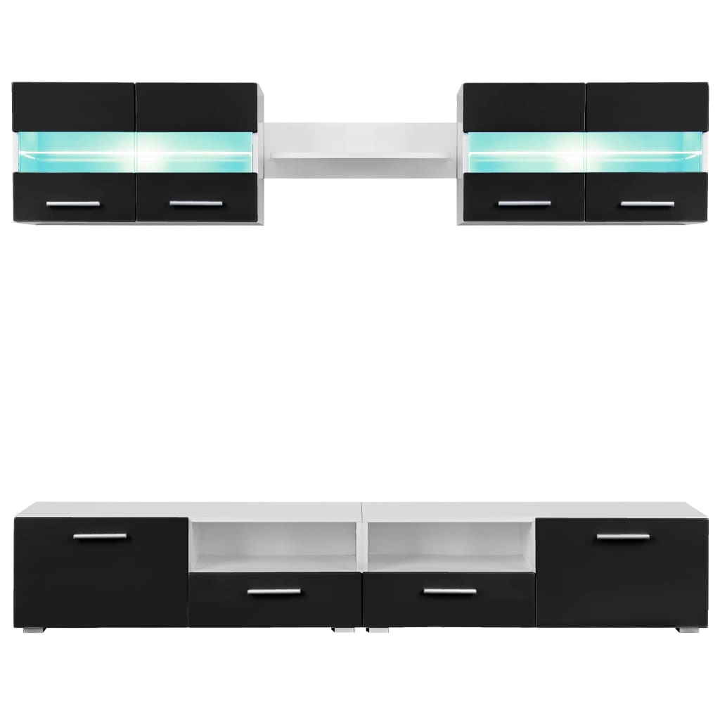 vidaXL TV-kalustekokonaisuus LED-valot 5 osaa korkeakiilto musta