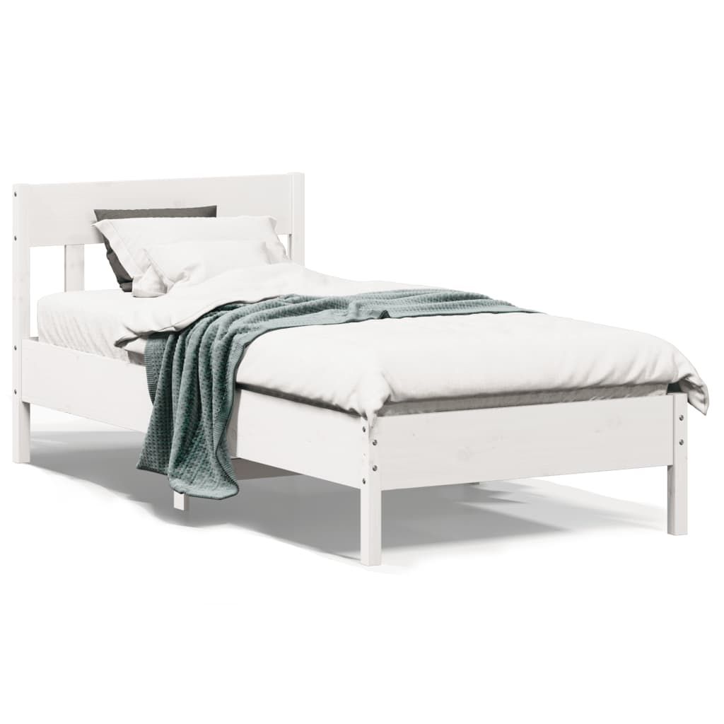 vidaXL Sängynrunko sängynpäädyllä valkoinen 90x200 cm täysi mänty