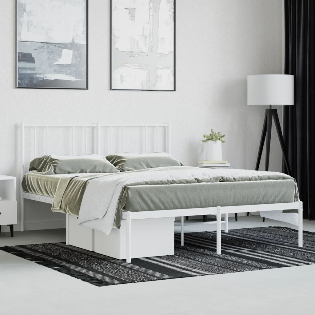 vidaXL Metallinen sängynrunko päädyllä valkoinen 150x200 cm