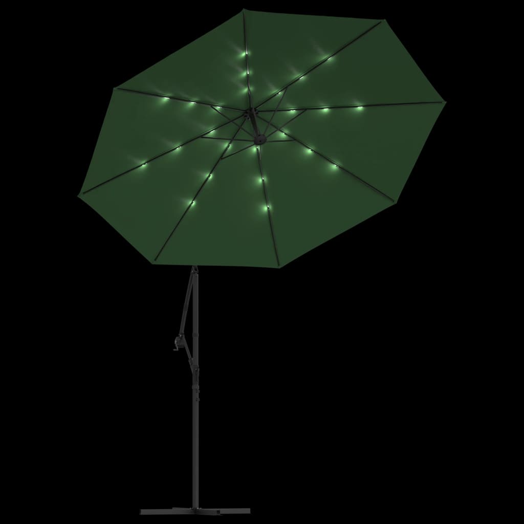 vidaXL Roikkuva Päivänvarjo LED-valoilla 300cm Metallitanko vihreä