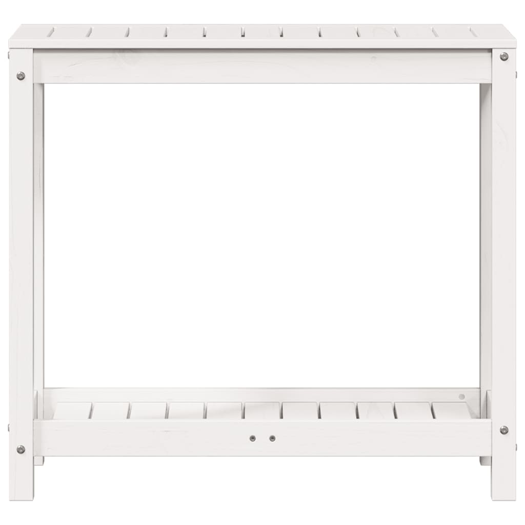 vidaXL Ruukutuspöytä hyllyllä valkoinen 82,5x35x75 cm täysi mänty