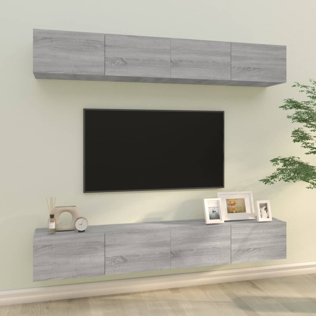 vidaXL TV-seinäkaapit 4 kpl harmaa Sonoma 100x30x30 cm