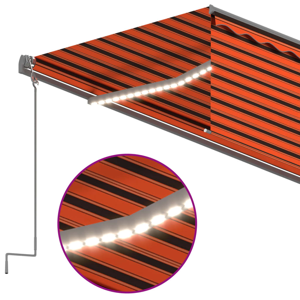vidaXL Käsin sisäänkelattava markiisi verhot/LED 6x3 m oranssiruskea