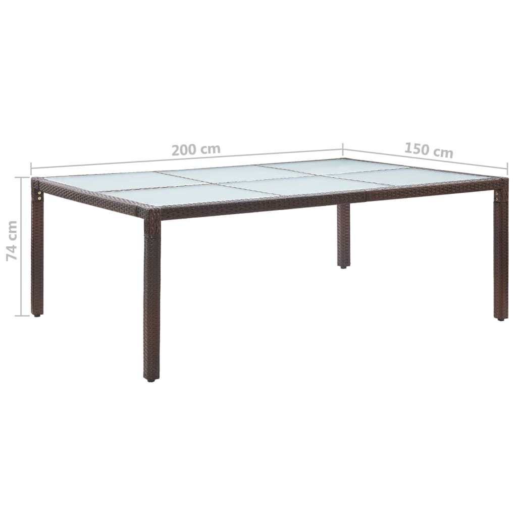 vidaXL Ulkoruokapöytä ruskea 200x150x74 cm polyrottinki