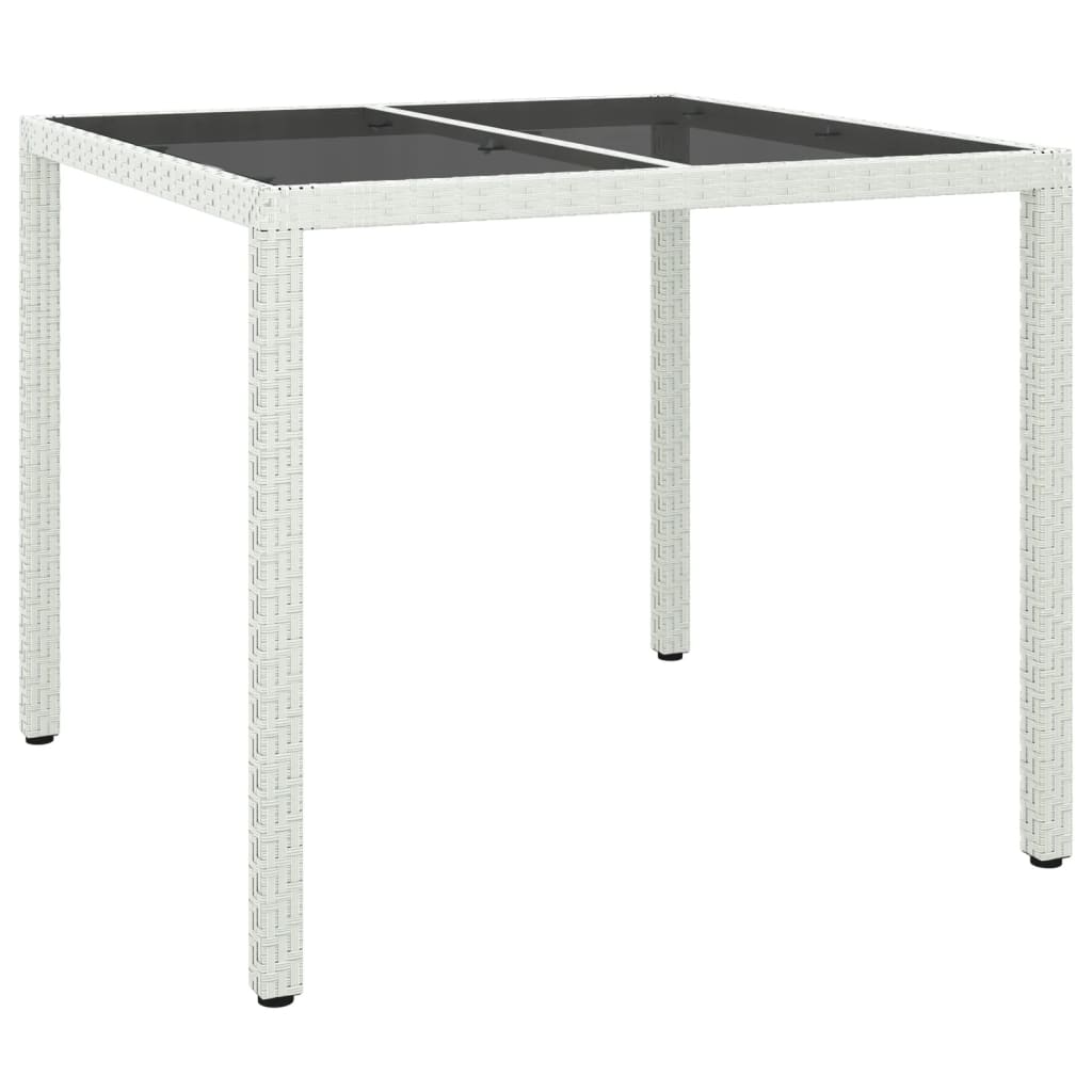 vidaXL Puutarhapöytä 90x90x75 cm karkaistu lasi ja polyrottinki valk.