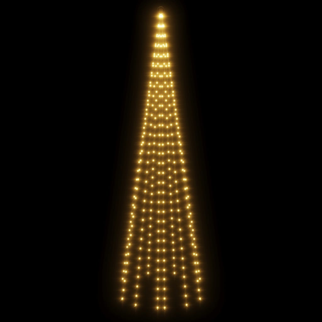 vidaXL Joulukuusi lipputankoon 310 lämpimän valkoista LED-valoa 300 cm