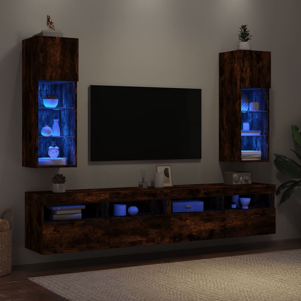 vidaXL TV-kaapit LED-valoilla 2 kpl savutammi 30,5x30x90 cm