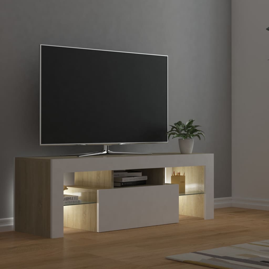 vidaXL TV-taso LED-valoilla valkoinen ja Sonoma-tammi 120x35x40 cm