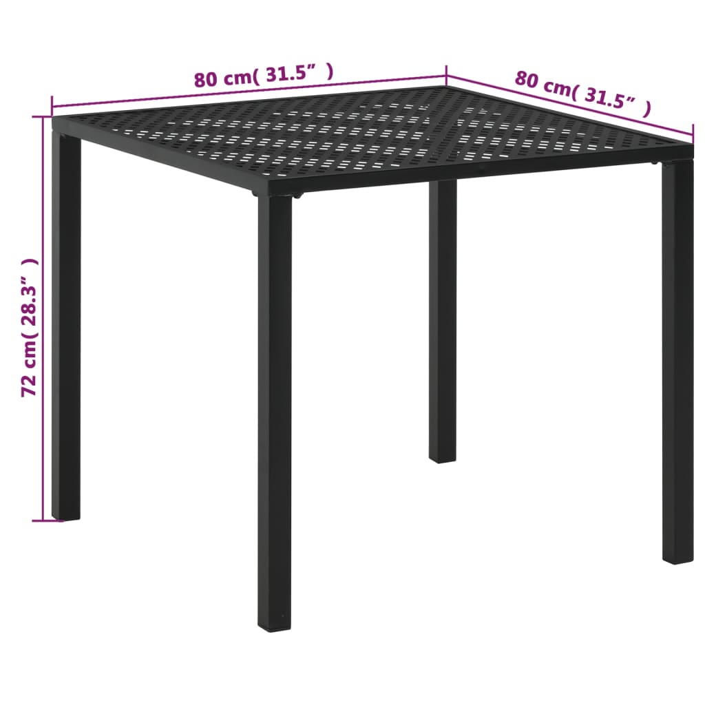 vidaXL Puutarhapöytä musta 80x80x72 cm teräs