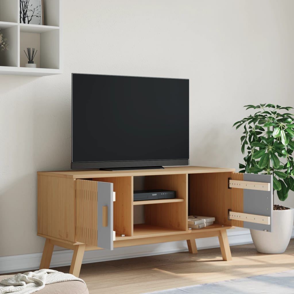 vidaXL TV-taso OLDEN harmaa ja ruskea 114x43x57 cm täysi mänty