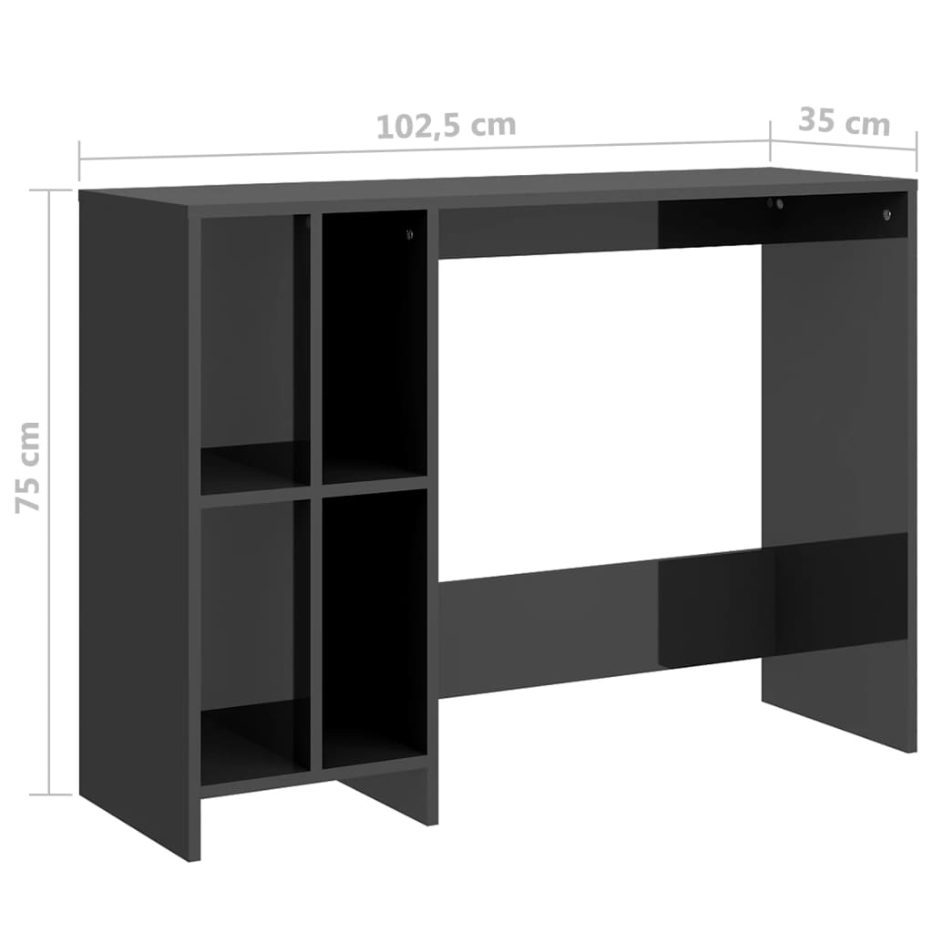 vidaXL Työpöytä korkeakiilto harmaa 102,5x35x75 cm lastulevy