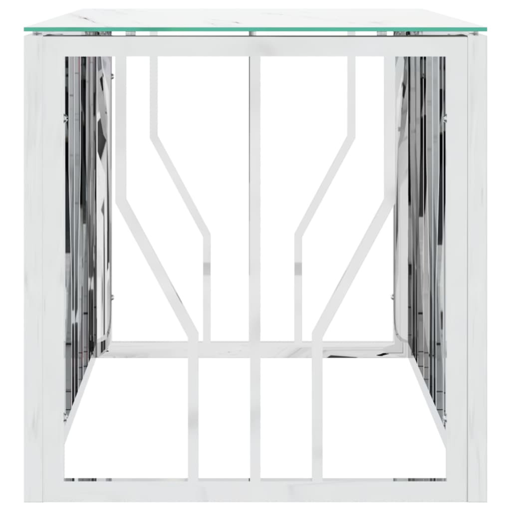 vidaXL Sohvapöytä hopea 110x45x45 cm ruostumaton teräs ja lasi