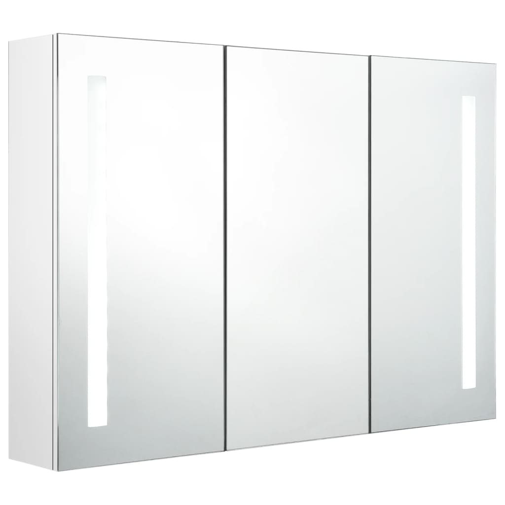 vidaXL LED kylpyhuoneen peilikaappi 89x14x62 cm kiiltävä valkoinen