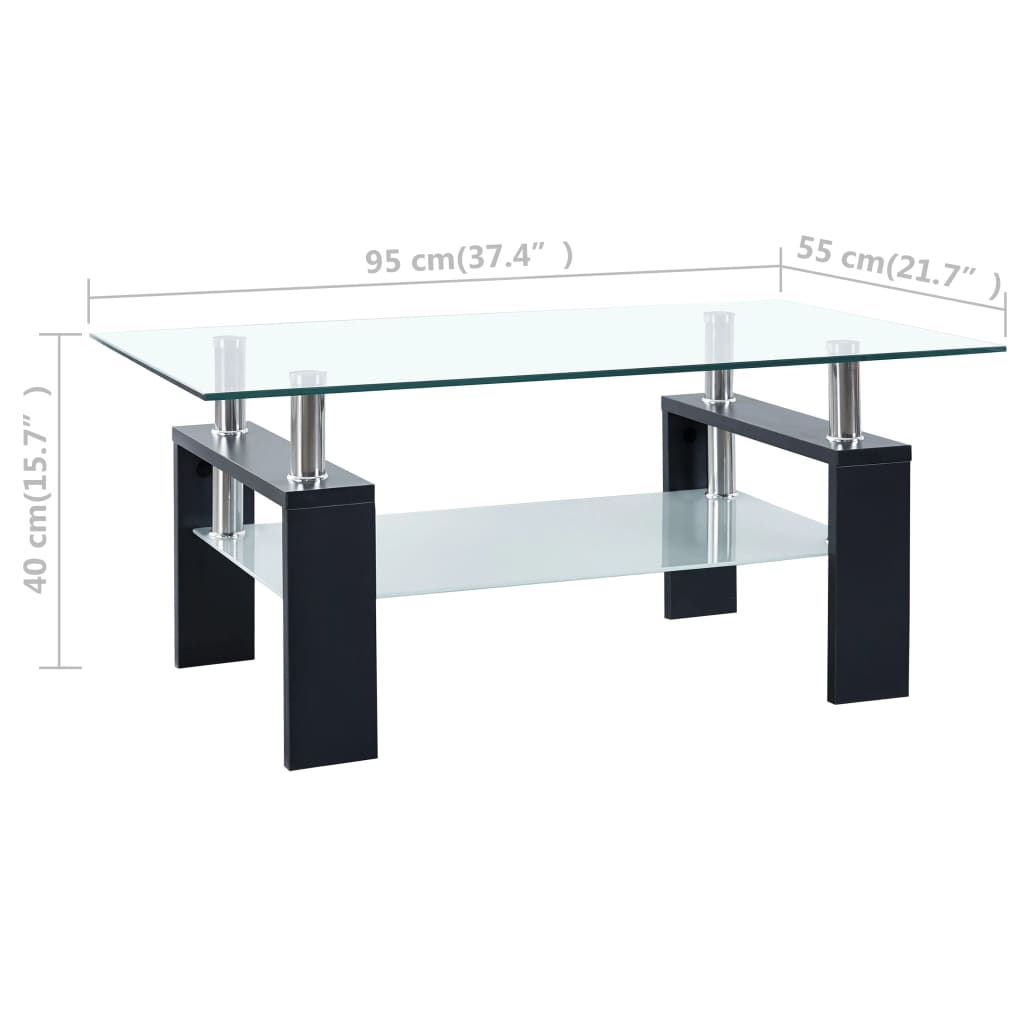 vidaXL Sohvapöytä musta ja läpinäkyvä 95x55x40 cm karkaistu lasi