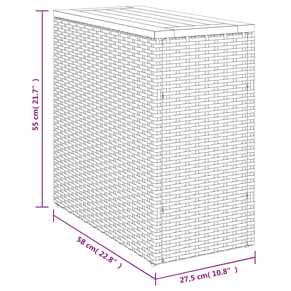 vidaXL Puutarhan sivupöytä puulevyllä beige 58x27,5x55 cm polyrottinki