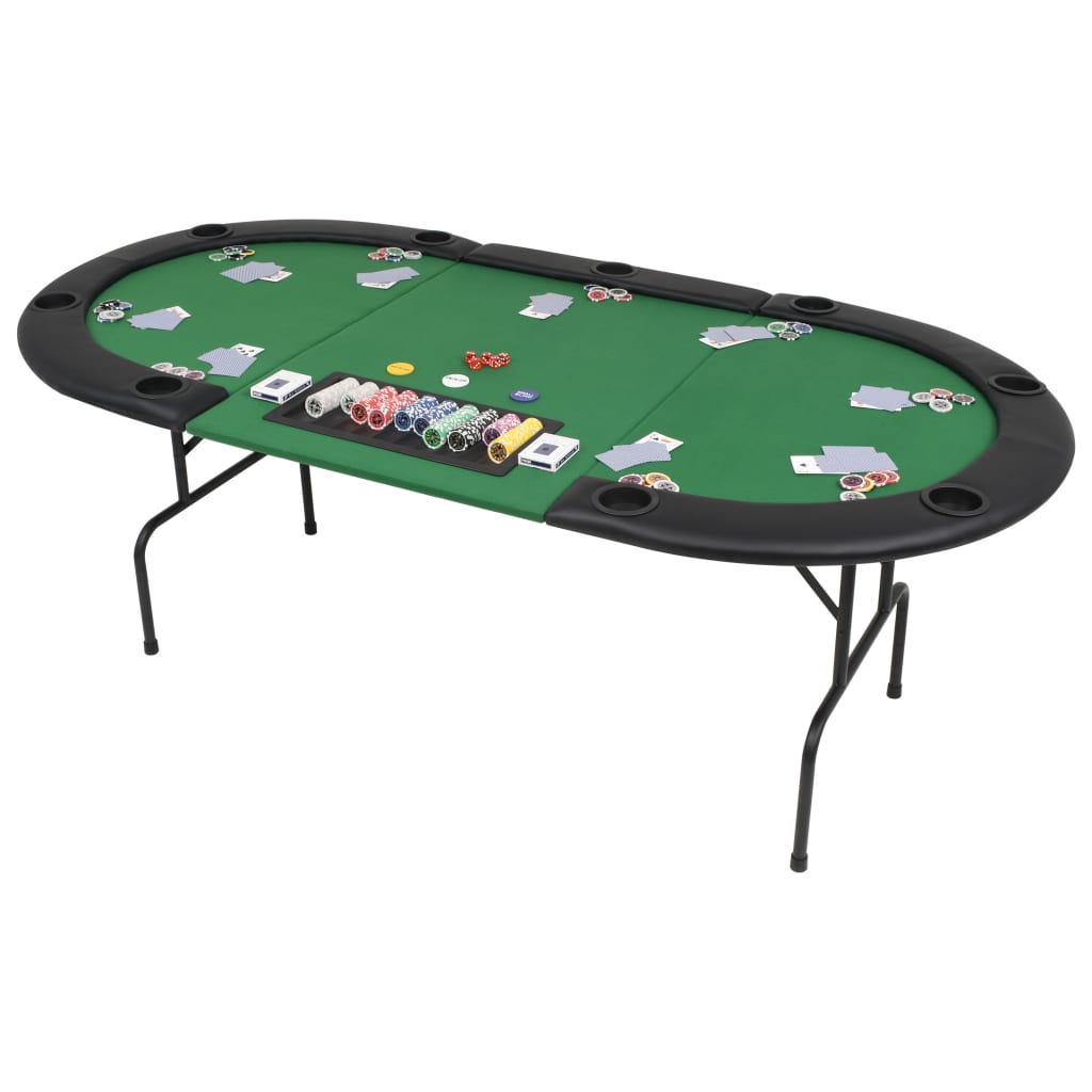 vidaXL Kokoontaitettava pokeripöytä 9 pelaajalle soikea vihreä
