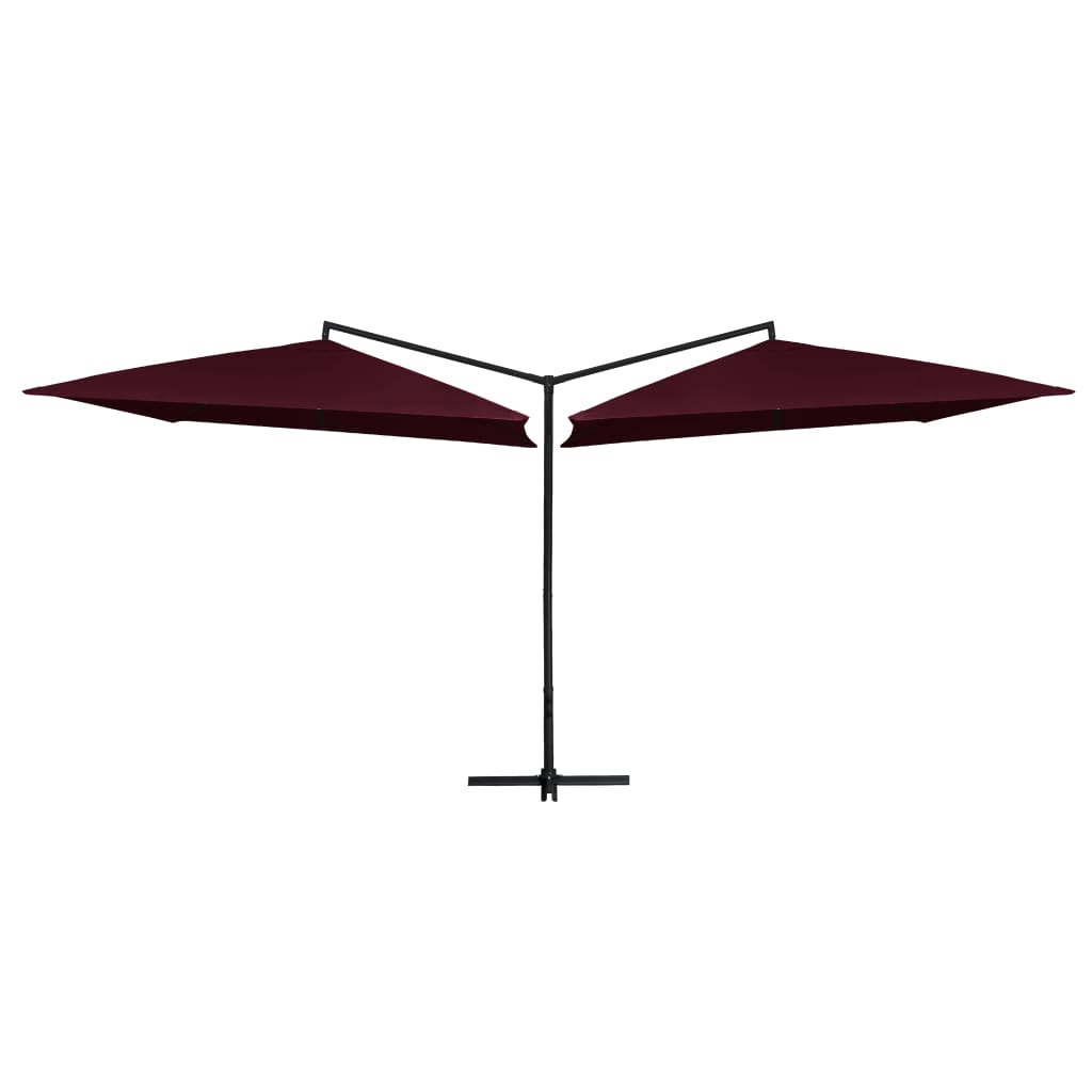 vidaXL Tupla-aurinkovarjo terästanko 250x250 cm viininpunainen