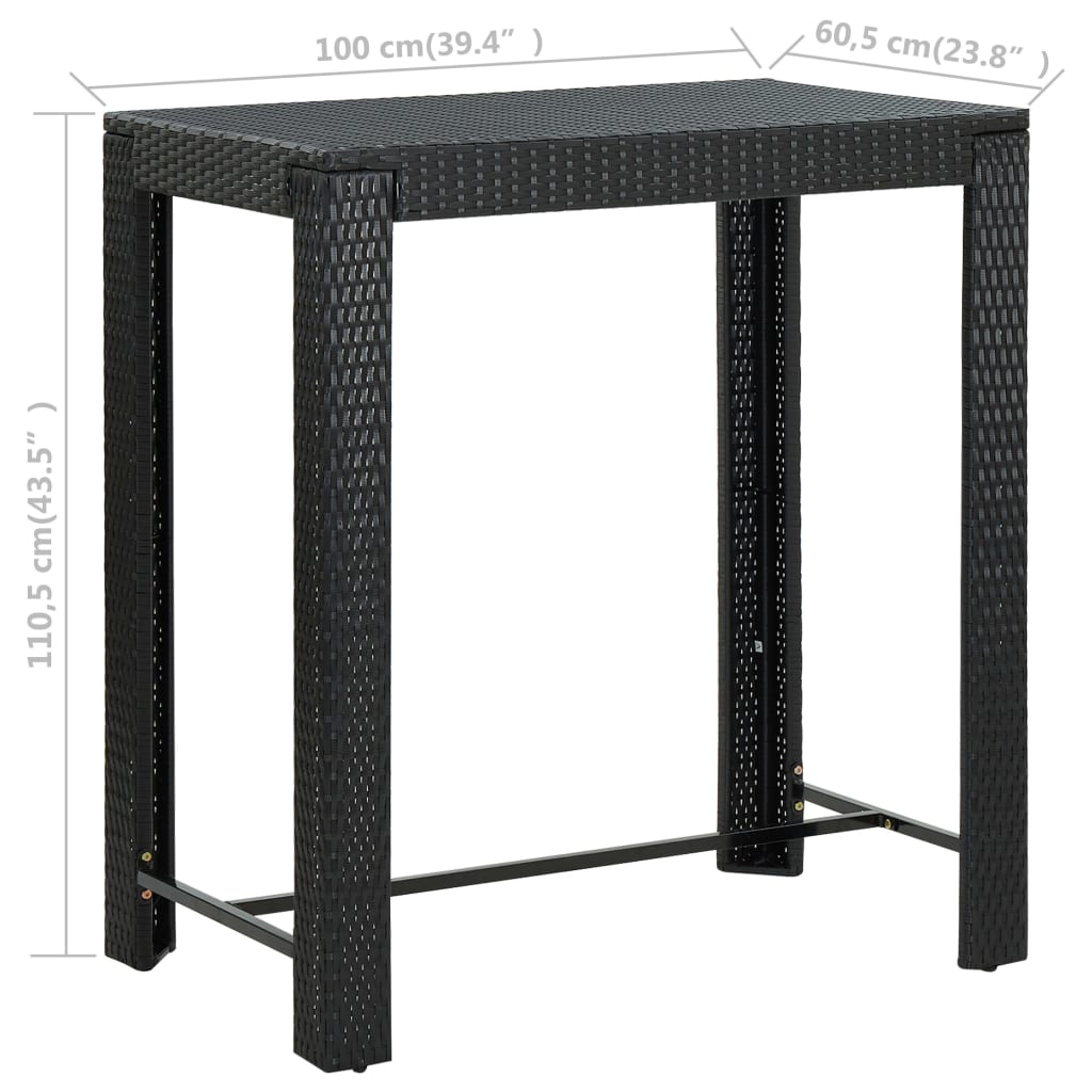 vidaXL Puutarhan baaripöytä musta 100x60,5x110,5 cm polyrottinki