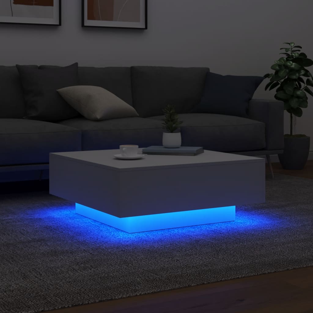 vidaXL Sohvapöytä LED-valoilla valkoinen 80x80x31 cm