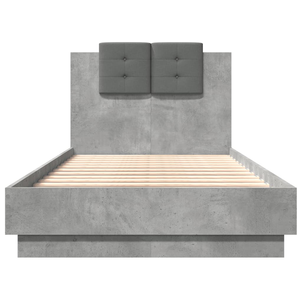 vidaXL Sängynrunko päädyllä ja LED-valoilla betoninharmaa 90x190 cm