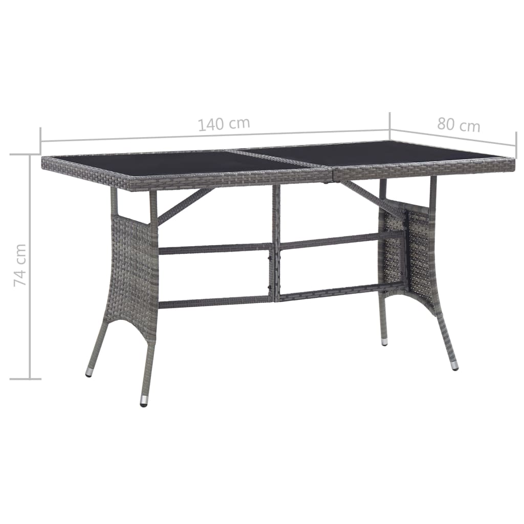 vidaXL Puutarhapöytä harmaa 140x80x74 cm polyrottinki