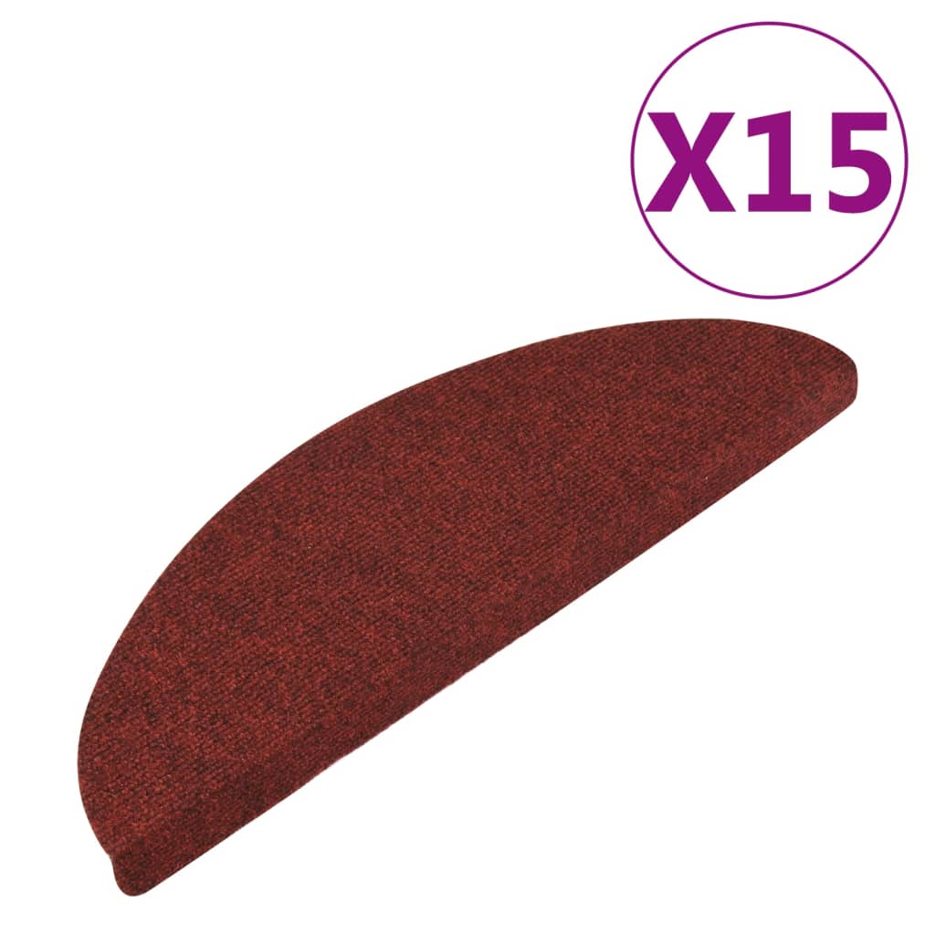 vidaXL Itsekiinnittyvät porrasmatot 15 kpl 56x20 cm punainen