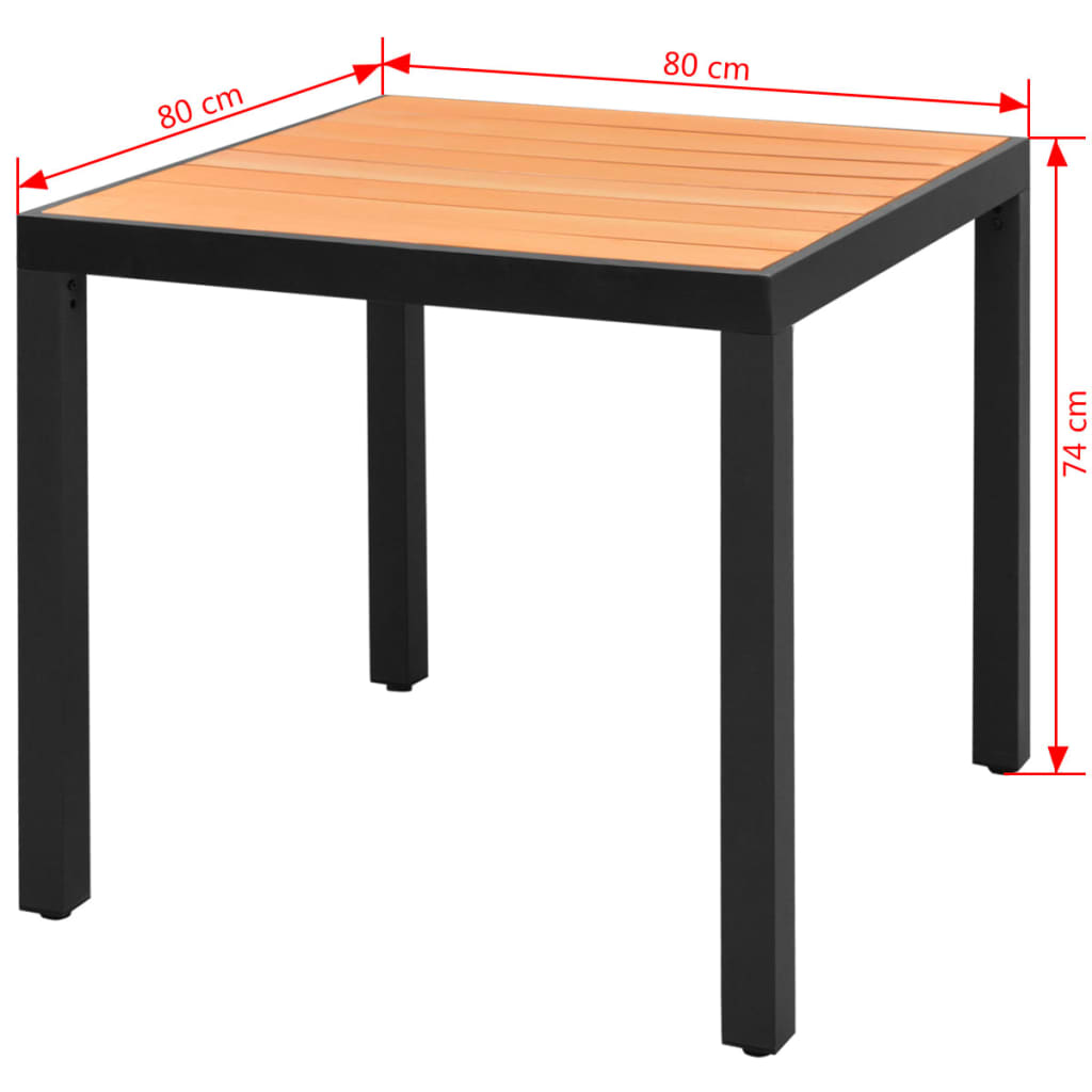 vidaXL Puutarhapöytä ruskea 80x80x74 cm alumiini ja WPC