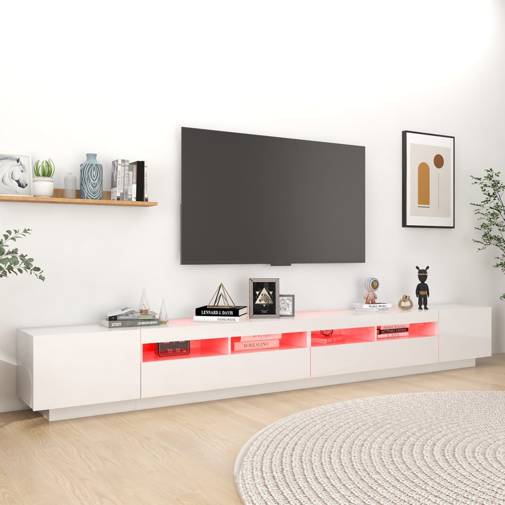 vidaXL TV-taso LED-valoilla korkeakiilto valkoinen 300x35x40 cm