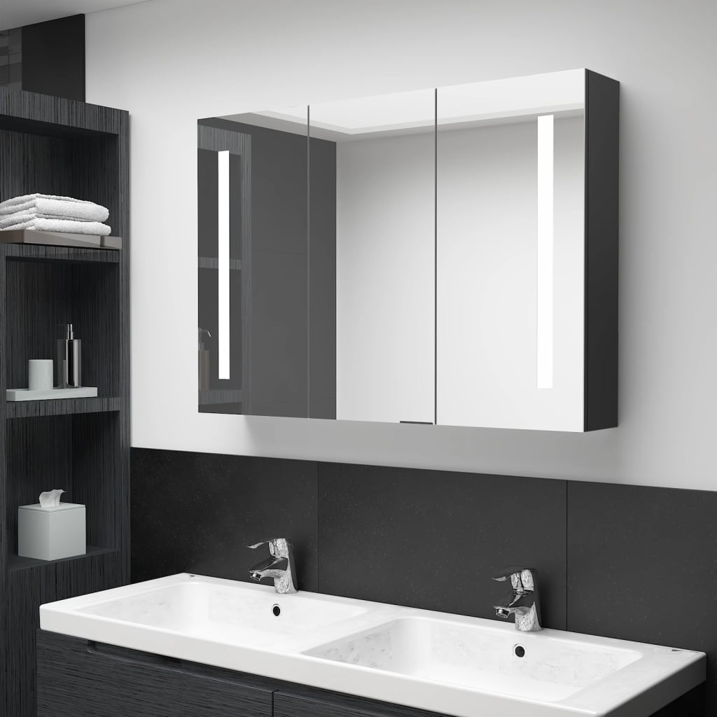vidaXL LED kylpyhuoneen peilikaappi 89x14x62 cm kiiltävä musta
