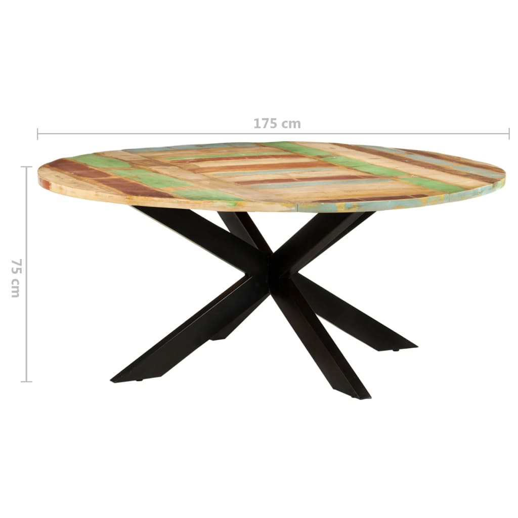 vidaXL Ruokapöytä pyöreä 175x75 cm kierrätetty täyspuu