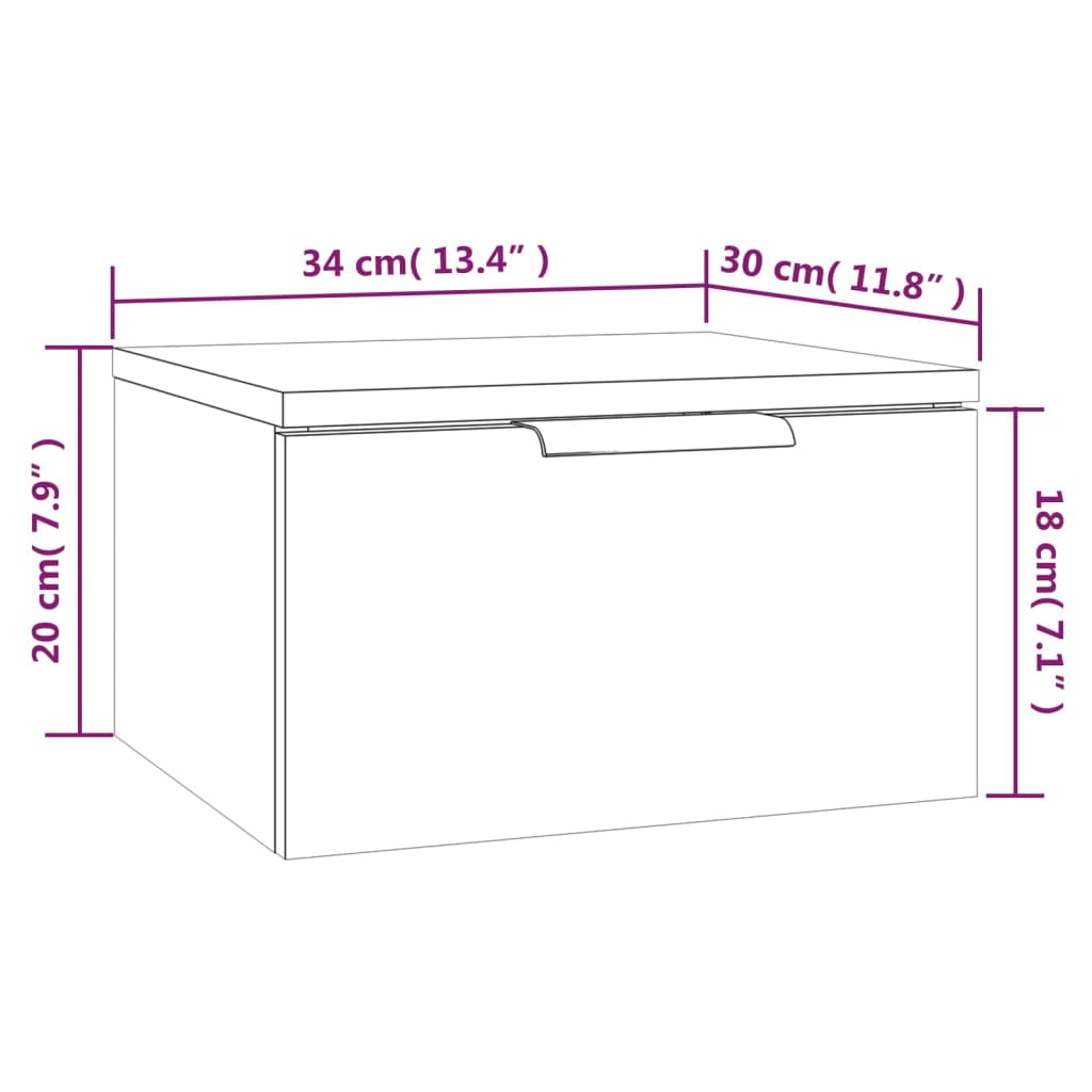 vidaXL Seinäkiinnitettävä yöpöytä Sonoma-tammi 34x30x20 cm