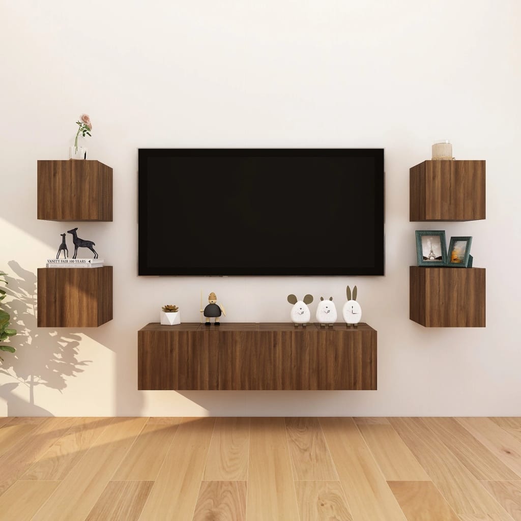 vidaXL Seinäkiinnitettävät TV-kaapit 8 kpl ruskea tammi 30,5x30x30 cm