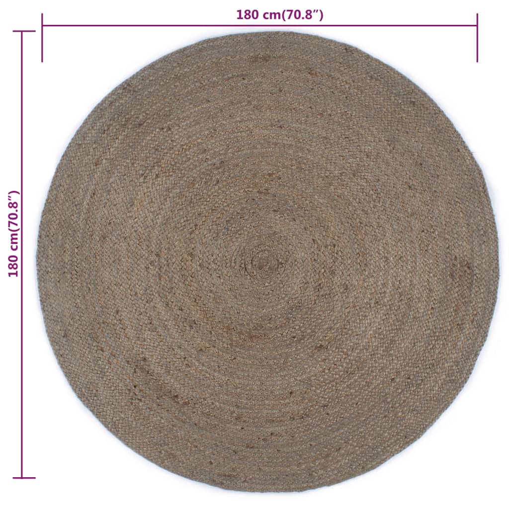 vidaXL Käsintehty pyöreä juuttimatto 180 cm harmaa