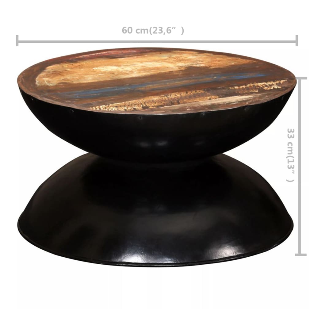 vidaXL Sohvapöytä kierrätetty puu musta jalusta 60x60x33 cm