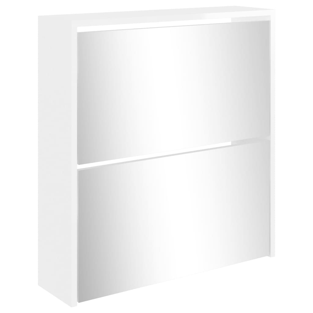 vidaXL Kenkäkaappi peilillä 2 tasoa korkeakiilto valkoinen 63x17x67 cm