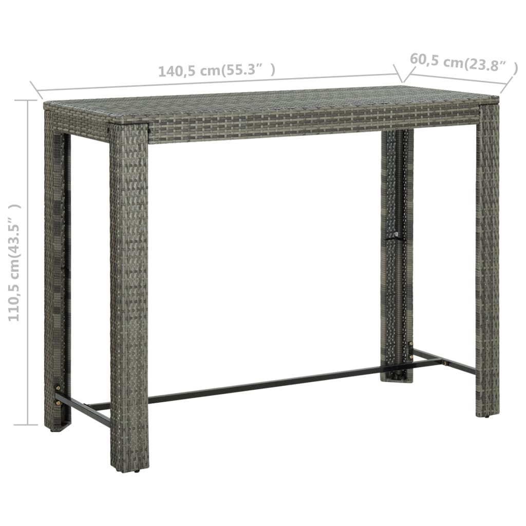 vidaXL Puutarhan baaripöytä harmaa 140,5x60,5x110,5 cm polyrottinki