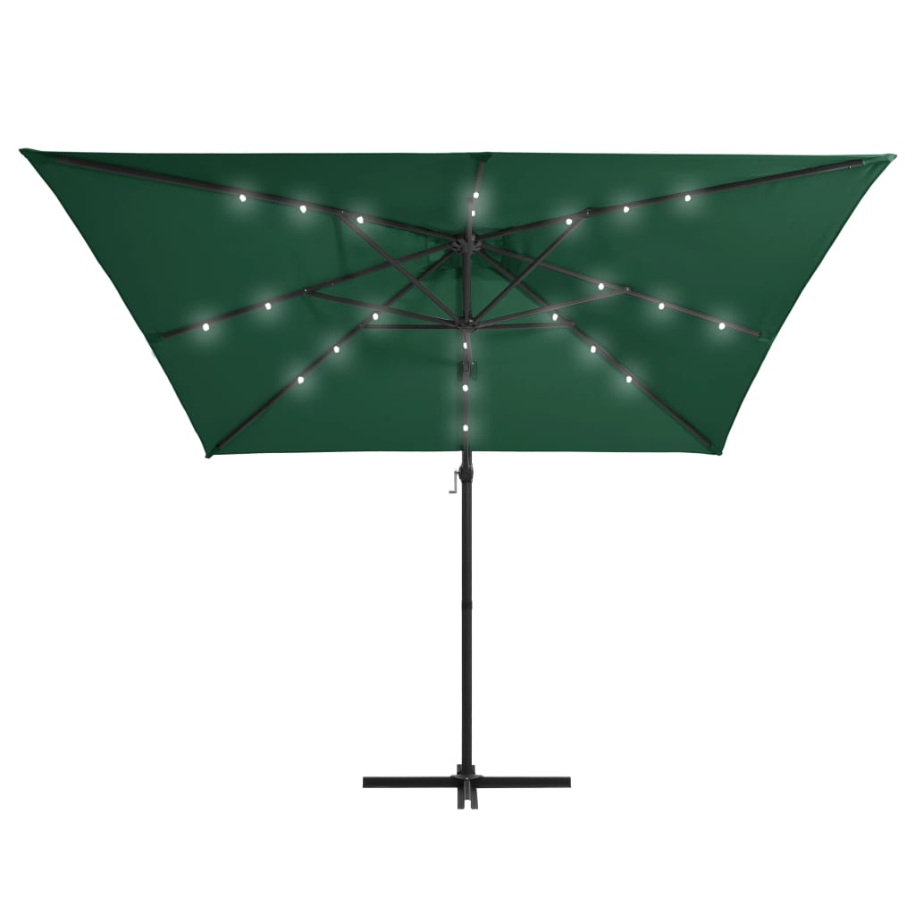 vidaXL Aurinkovarjo LED-valoilla ja teräspylväällä 250x250 cm vihreä
