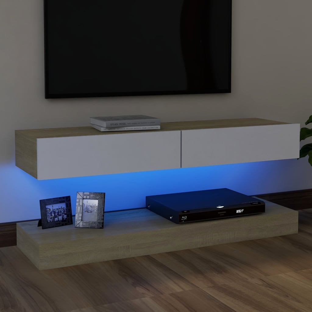vidaXL TV-taso LED-valoilla valkoinen ja Sonoma-tammi 120x35 cm