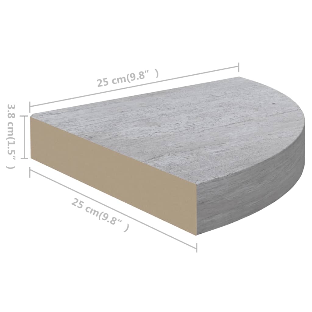 vidaXL Seinäkulmahylly betoninharmaa 25x25x3,8 cm MDF