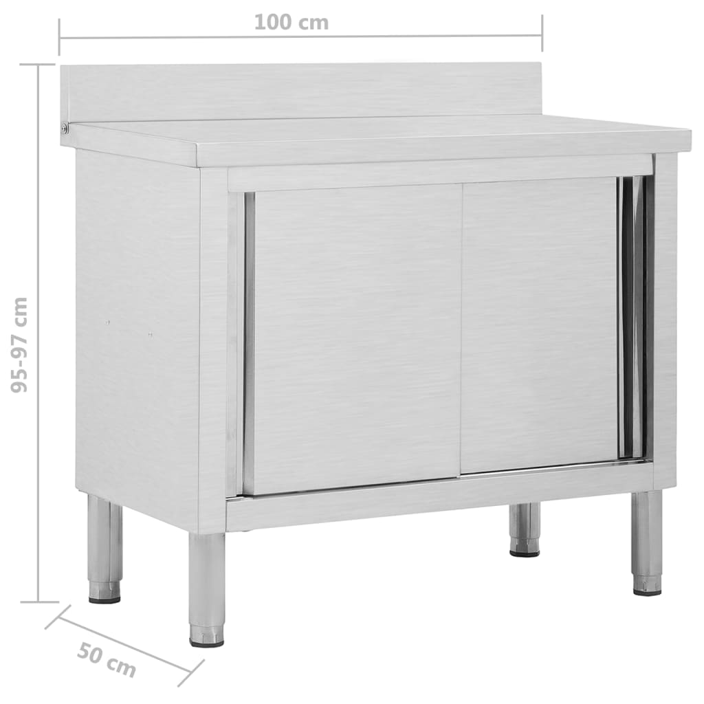 vidaXL Keittiön työpöytä liukuovet 100x50x(95-97) cm ruostumaton teräs