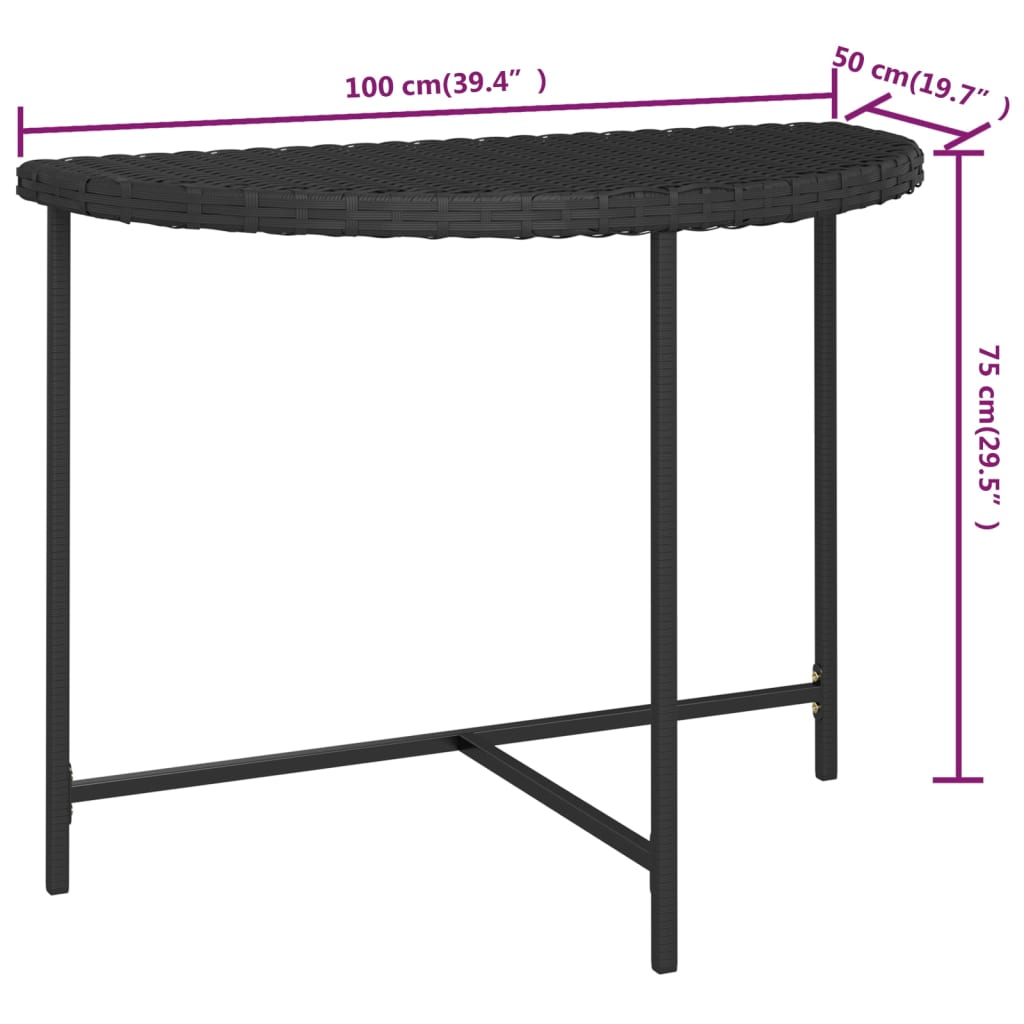 vidaXL Puutarhapöytä musta 100x50x75 cm polyrottinki