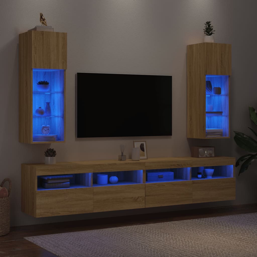vidaXL TV-kaapit LED-valoilla 2 kpl Sonoma-tammi 30,5x30x90 cm