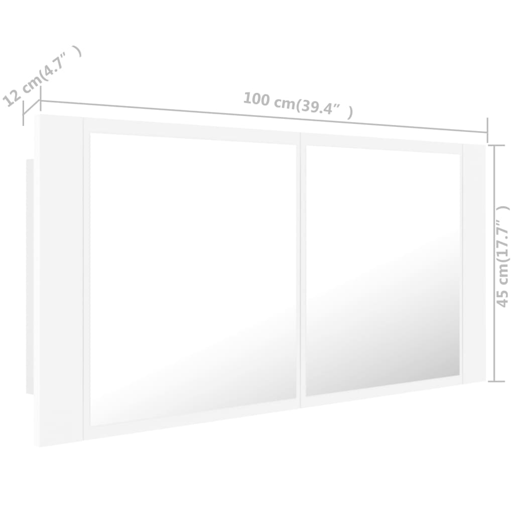 vidaXL Kylpyhuoneen LED-peilikaappi valkoinen 100x12x45 cm akryyli