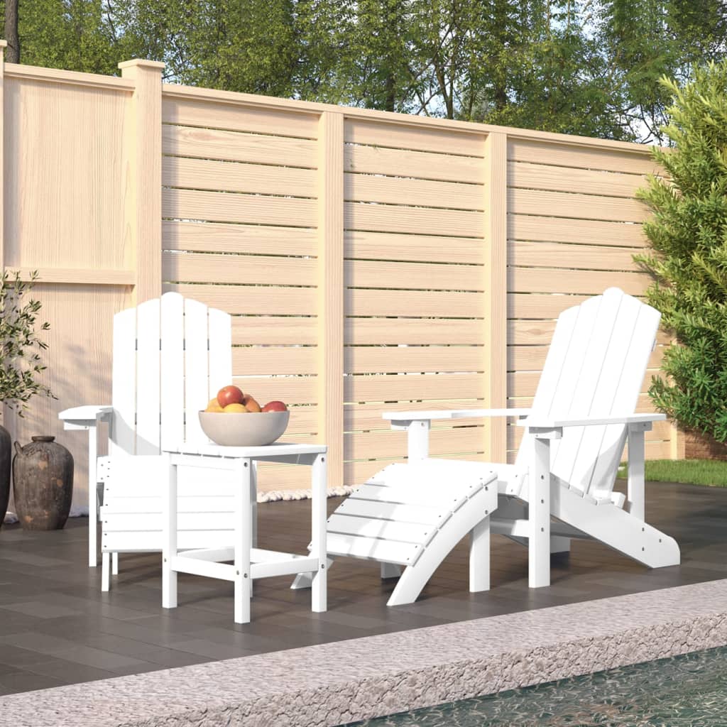vidaXL Adirondack puutarhatuolit jalkatuilla/pöydällä HDPE valkoinen