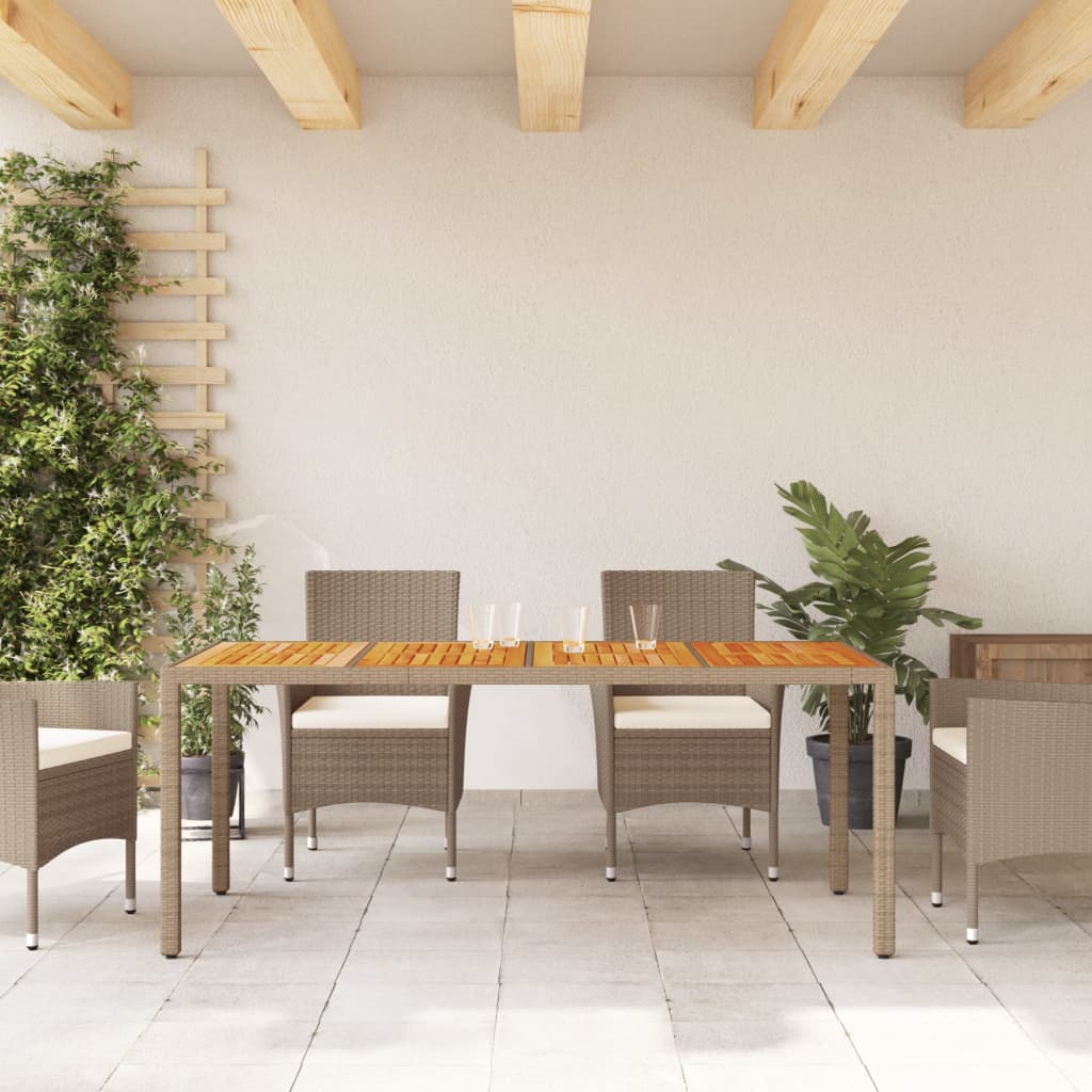 vidaXL Puutarhapöytä beige 190x90x75 cm polyrottinki ja akasiapuu