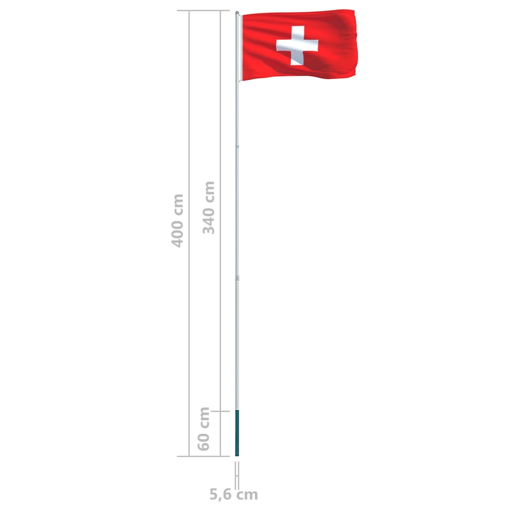 vidaXL Sveitsin lippu ja tanko alumiini 4 m