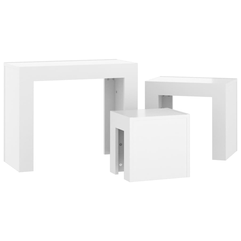 vidaXL Sarjasohvapöydät 3 kpl korkeakiilto valkoinen lastulevy