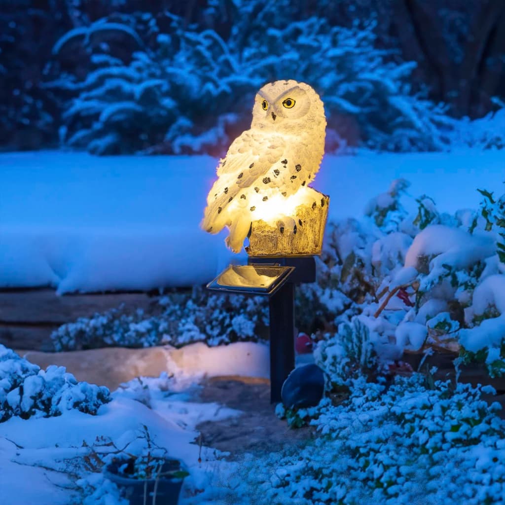 HI LED Pöllö puutarhavalo aurinkovoimalla valkoinen