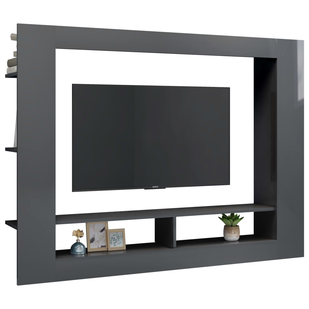 vidaXL TV-taso korkeakiilto harmaa 152x22x113 cm lastulevy
