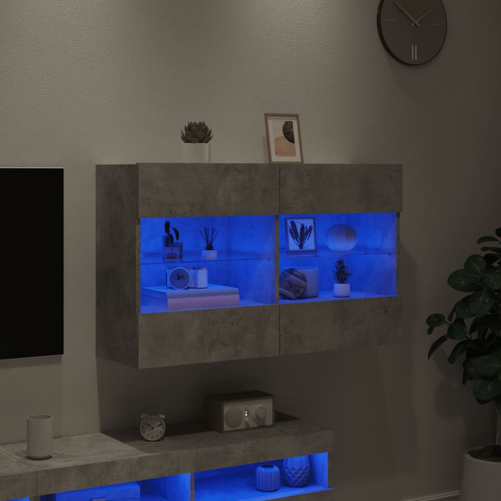 vidaXL TV-seinäkaappi LED-valoilla betoninharmaa 98,5x30x60,5 cm